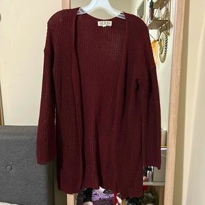 Women’s thigh high burgundy cardigan